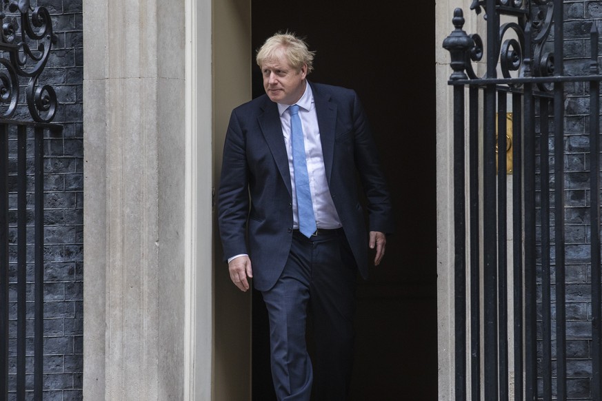 October 15, 2019, London, London, UK: London, UK. Prime Minister Boris Johnson outside 10 Downing Street as he meets Secretary General of NATO Jens Stoltenberg. London UK PUBLICATIONxINxGERxSUIxAUTxON ...