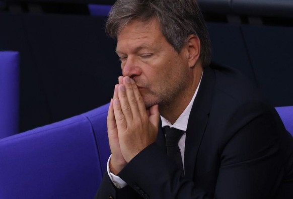 BERLIN, GERMANY - MAY 12: German Economy and Climate Action Minister Robert Habeck attends debates at the Bundestag over new legislation to accelerate Germany&#039;s transition from fossil fuels to re ...