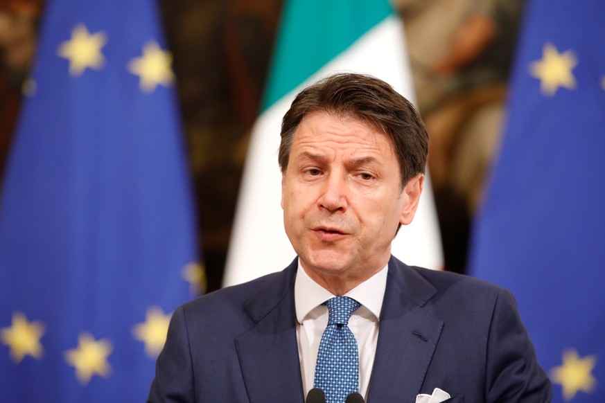 Italian Prime Minister Giuseppe Conte speaks during a meeting with European Commission President Ursula von der Leyen in Rome, Italy August 2, 2019. REUTERS/Ciro De Luca