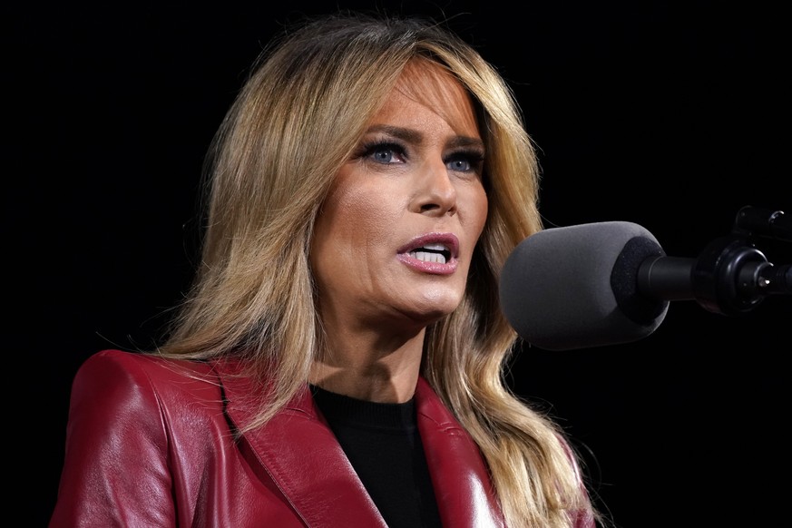 FILE - In this Dec. 5, 2020 photo, first lady Melania Trump introduces President Donald Trump to speak at a campaign rally for Senate Republican candidates, Sen. Kelly Loeffler, R-Ga., and Sen. David  ...