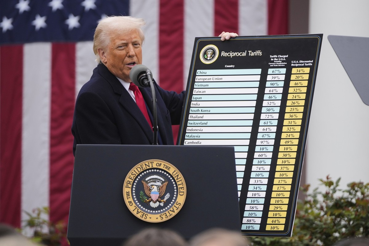 ARCHIV - 02.04.2025, USA, Washington: US-Präsident Donald Trump spricht während einer Veranstaltung zur Ankündigung neuer Zölle im Rosengarten des Weißen Hauses. (zu dpa: «Drohung, Deadline, Deal - wi ...