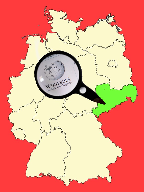 Yellow map of Germany with federal state Saxony isolated in red. Vector EPS10