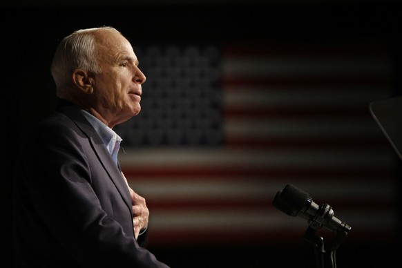 FILE - In this Oct. 11, 2008, file photo, Republican presidential candidate Sen. John McCain, R-Ariz., speaks at a rally in Davenport, Iowa. Arizona Sen. McCain, the war hero who became the GOP's stan ...