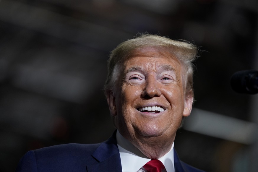 President Donald Trump speaks after a tour of Owens &amp; Minor Inc., a medical supply company, Thursday, May 14, 2020, in Allentown, Pa. (AP Photo/Evan Vucci)