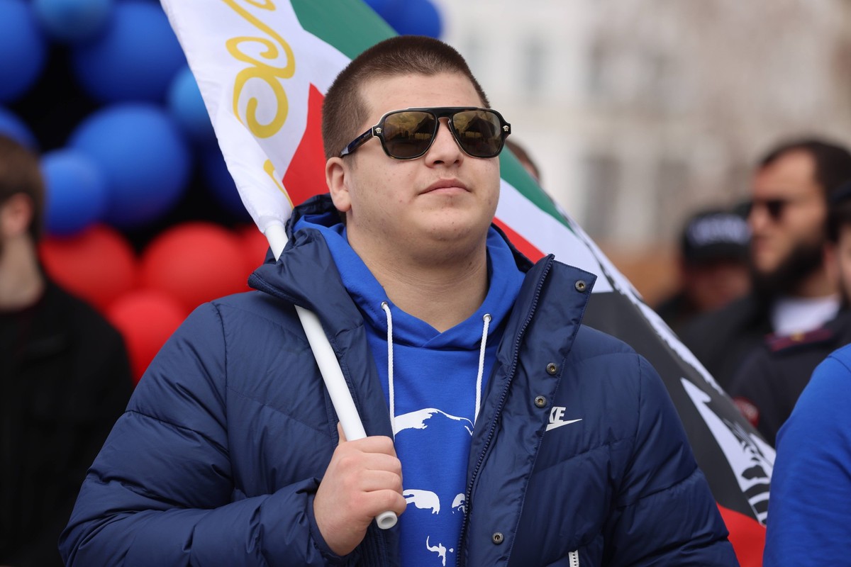 RUSSIA, GROZNY - MARCH 10, 2024: Head of the Department for the Security of the Chechnya Head, Ramzan Kadyrov s son Adam Kadyrov, takes part in a procession in Chechnya s capital in the run-up to the ...