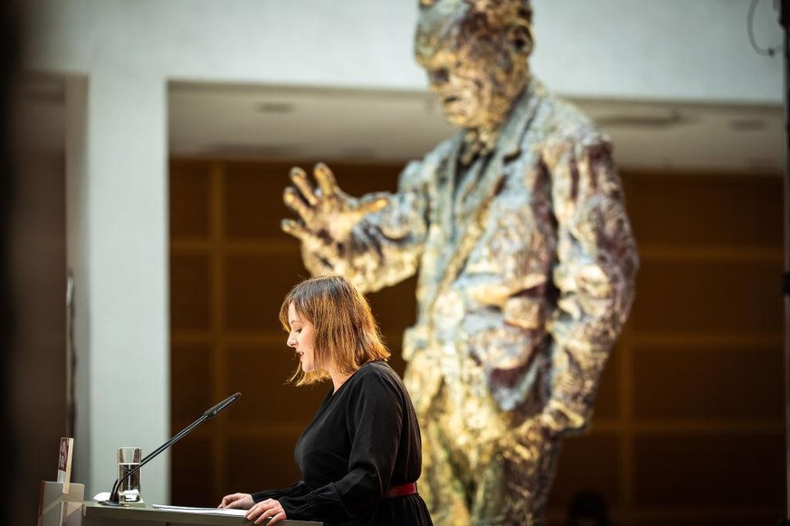 BERLIN, GERMANY - NOVEMBER 28: Candidate for the federal chairmanship Jessica Rosenthal delivers a speech during the Digital Federal Congress 2020 of the Working Group of Young Socialists in the SPD o ...