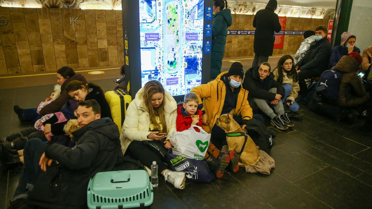 KYIV, UKRAINE - FEBRUARY 24: People take shelter in a metro station in Kyiv, Ukraine on February 24, 2022. Air raid sirens rang out in downtown Kyiv today as cities across Ukraine were hit with what U ...