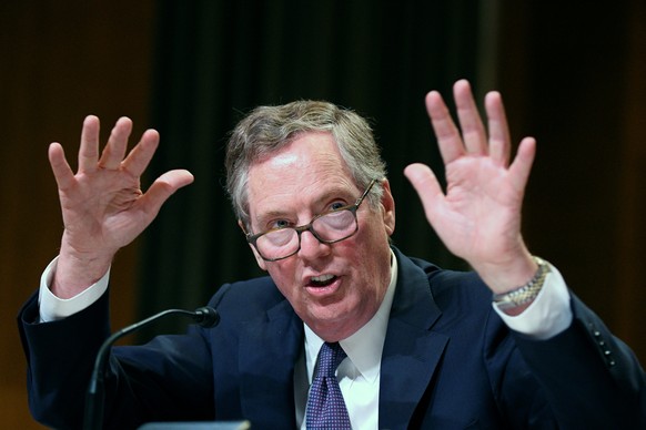 U.S. Trade Representative Robert Lighthizer gestures as he testifies before Senate Appropriations Commerce, Justice, Science, and Related Agencies Subcommittee hearing on the proposed budget estimates ...