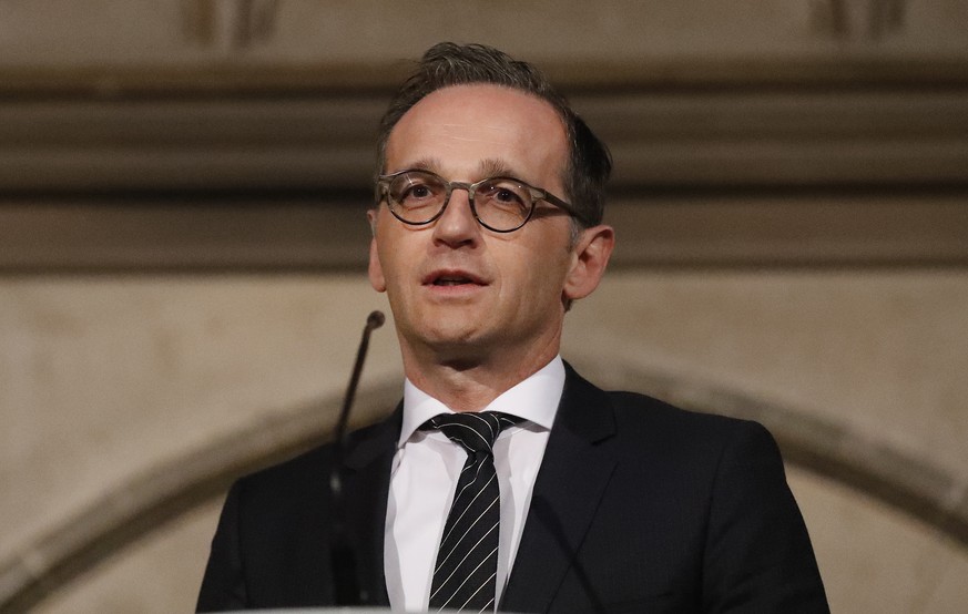 German Foreign Minister Heiko Maas addresses the media during a press conference after meeting Britain's Secretary of State for Foreign and Commonwealth Affairs Boris Johnson in Oxford, England, Thurs ...