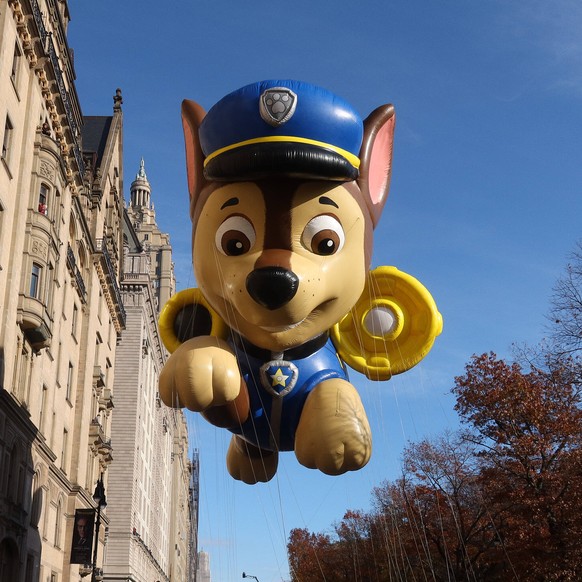 The Paw Patrol balloon moves down the parade route at the 95th Macy s Thanksgiving Day Parade in New York City on Thursday, November 25, 2021. The parade started in 1924, tying it for the second-oldes ...