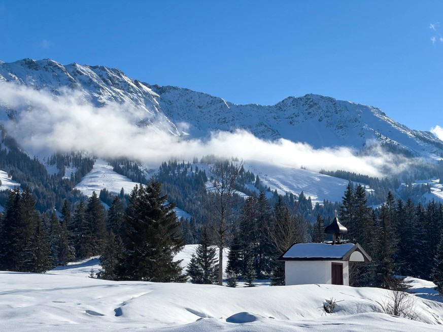 Cross-country skiers on a trail, Langl�ufer auf einer Loipe in Oberjoch, Bavaria, Germany, February 8, 2021.