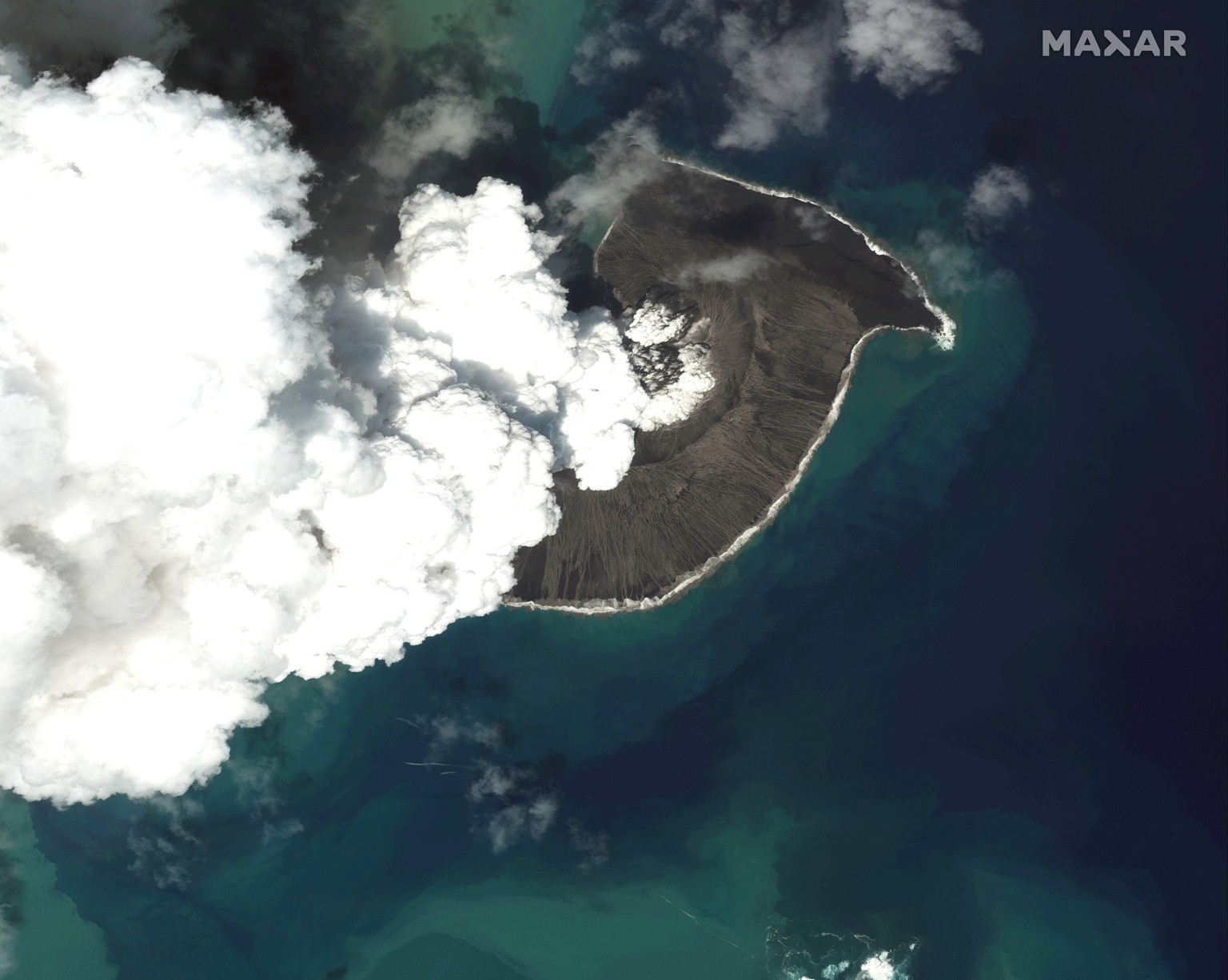 Mit einer gewaltigen Eruption ist vorige Woche im Südpazifik ein Unterwasservulkan ausgebrochen.