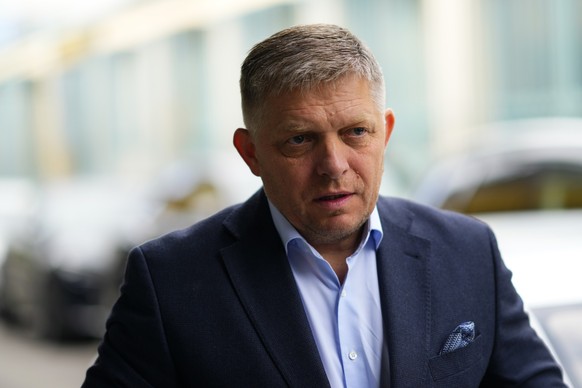 FILE - Chairman of SMER-Social Democracy party Robert Fico arrives at his party&#039;s headquarters in Bratislava, Slovakia, Sunday, Oct. 1, 2023 the day after an early parliamentary election. Slovaki ...