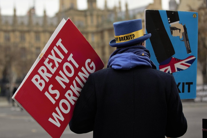 December 1, 2021, London, United Kingdom: An activist seen holding a placard expressing his opinion during the demonstration..Protesters from the group of Sodem Action lead by Pro EU activist Steve Br ...