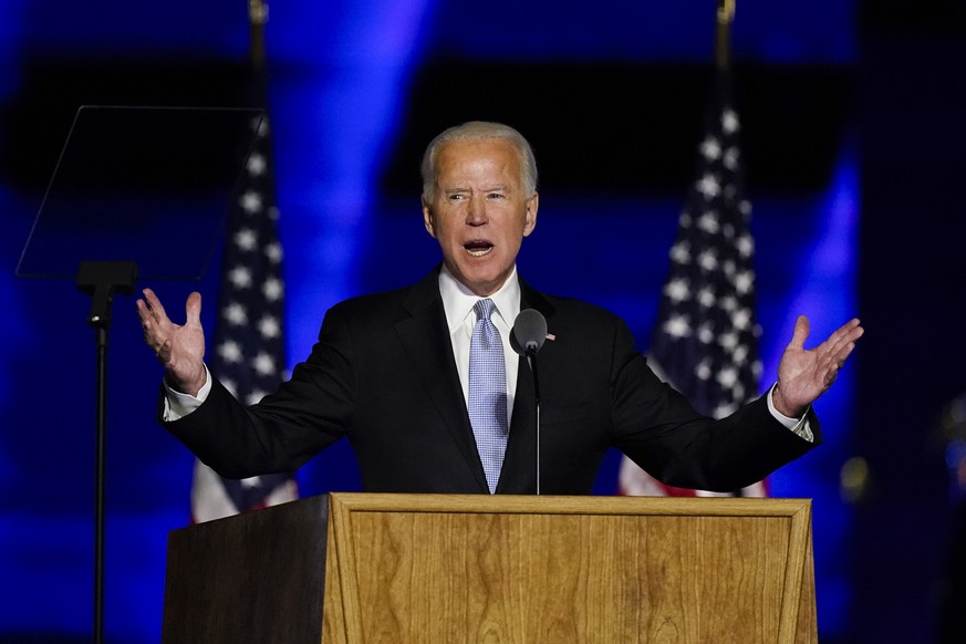 Der designierte Präsident der USA Joe Biden bei seiner Siegesrede in Wilmington im US-Bundesstaat Delaware.