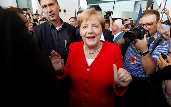 German Chancellor Angela Merkel arrives for the government's "Open Door Day" in Berlin, Germany, August 18, 2019. REUTERS/Fabrizio Bensch