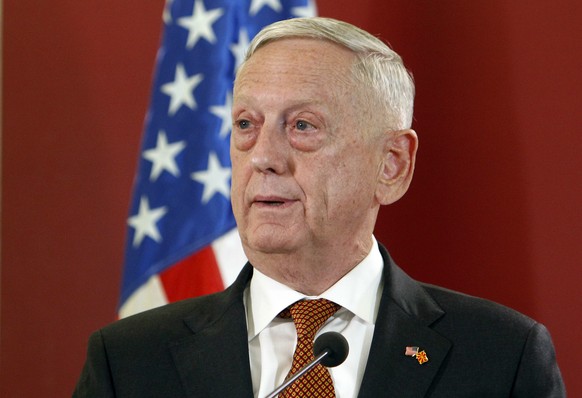 U.S. Defense Secretary James Mattis talks to the media in presence of Macedonian Prime Minister Zoran Zaev following their meeting at the government building in Skopje, Macedonia, Monday, Sept. 17, 20 ...