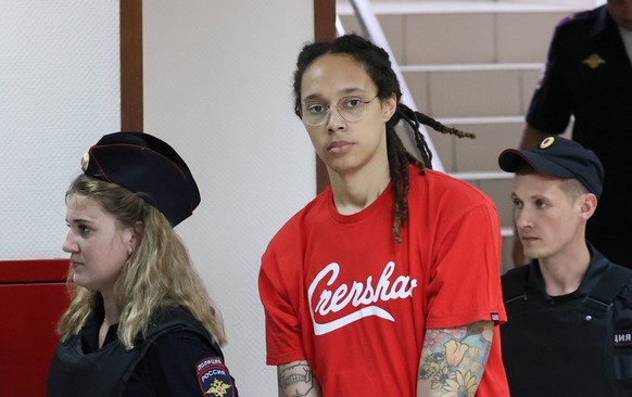 MOSCOW REGION, RUSSIA JULY 7, 2022: US Olympic champion basketball player Brittney Griner C charged with drug smuggling arrives for a hearing at the Khimki City Court. She is remanded in custody until ...