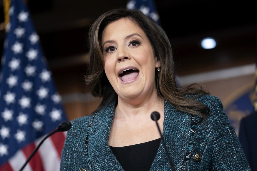 House Republican Conference Chair Elise Stefanik, R-N.Y., speaks as GOP leaders meet with reporters during a news conference at the Capitol in Washington, Wednesday, Jan. 10, 2024. (AP Photo/J. Scott  ...