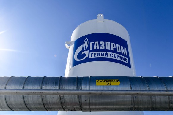 PRIMORYE TERRITORY, RUSSIA - OCTOBER 29, 2021: A cryogenic LNG storage tank is pictured at the Gazprom&#039;s Logistics Center for thermally-insulated containers for transporting liquid helium. It is  ...