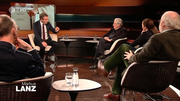 Die letzten Gäste in diesem Jahr bei "Markus Lanz" (v.l.n.r.): Gerhart Baum, Thea Dorn, Dr. Manfred Lütz und Kester Schlenz.