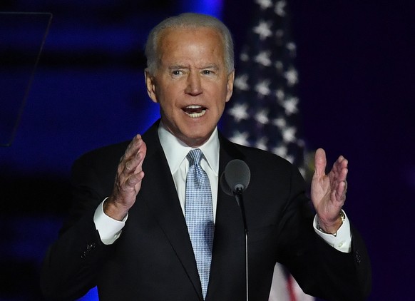 President-elect Joe Biden delivers his victory speech after defeating Republican President Donald Trump in the 2020 presidential election, in Wilmington, Delaware on Saturday, November 7, 2020. After  ...