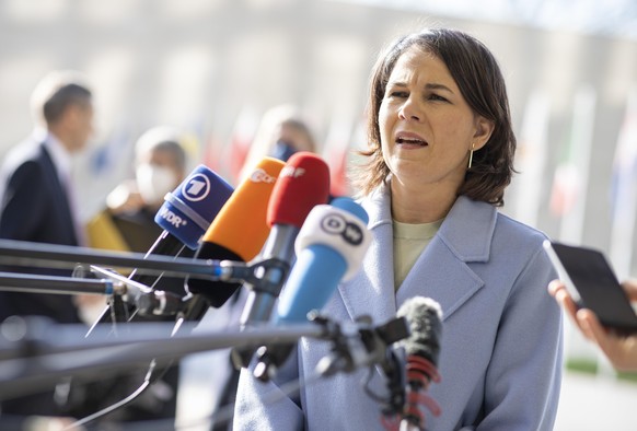 Bundesaussenministerin, Annalena Baerbock (Buendnis 90/Die Gruenen), beim Rat fuer Aussenbeziehungen in Luxemburg. Hier bei einem Pressestatement. Luxemburg, 11.04.2022.