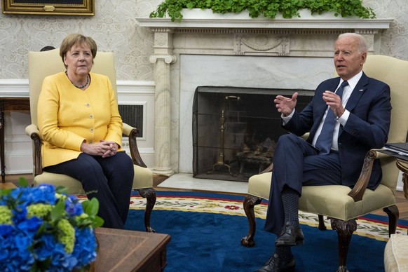 USA, Joe Biden empf�ngt Angela Merkel im Wei�en Haus in Washington President Joe Biden meets with German Chancellor Angela Merkel in the Oval Office at the White House in Washington DC, Thursday, July ...