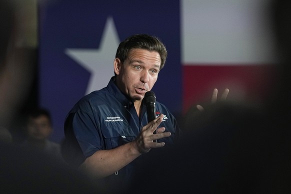Republican presidential candidate Florida Gov. Ron DeSantis speaks during a town hall meeting in Eagle Pass, Texas, Monday, June 26, 2023. (AP Photo/Eric Gay)