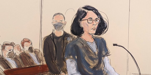 Die Gerichtszeichnung zeigt die Epstein-Vertraute Ghislaine Maxwell, während sie vor der Urteilsverkündung in New York aussagt.