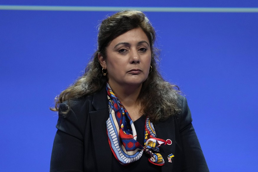 Ukraine Recovery Conference in London Nusrat Ghani, Britain s Minister of State Department for Business and Trade listens during the Restoring livelihoods - from planning to reconstruction session on  ...