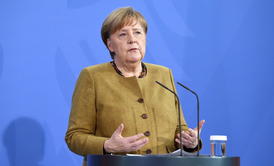 19.02.2021, Berlin: Bundeskanzlerin Angela Merkel (CDU) spricht bei einer Pressekonferenz im Anschluss an den virtuellen G7-Gipfel. Foto: Annegret Hilse/Reuters/Pool/dpa +++ dpa-Bildfunk +++