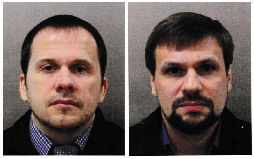 FILE PHOTO: Alexander Petrov and Ruslan Boshirov, who were formally accused of attempting to murder former Russian intelligence officer Sergei Skripal and his daughter Yulia in Salisbury, are seen in  ...