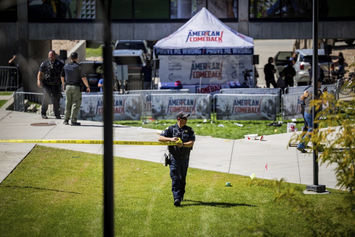 CORRECTS PHOTOGRAPHER LAST NAME FROM CROEWLEY TO CROWLEY - Law enforcement tapes off an area after Charlie Kirk, the CEO and co-founder of the conservative youth organization Turning Point USA, was sh ...