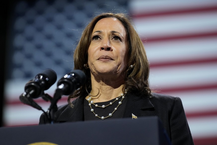 Democratic presidential nominee Vice President Kamala Harris speaks during a campaign rally at Erie Insurance Arena, in Erie, Pa., Monday, Oct. 14, 2024. (AP Photo/Jacquelyn Martin)