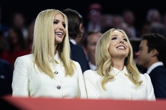 2024 Republican National Convention TW UNITED STATES - JULY 18: Ivanka, left, and Tiffany Trump, the daughters of former President Donald Trump, are seen in the Fiserv Forum on the last night of the R ...