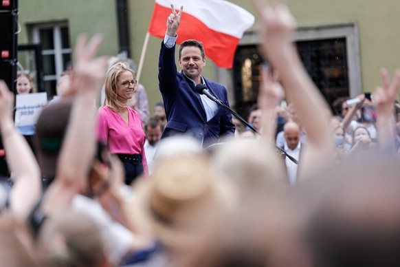 Mayor of Warsaw and opposition candidate for a president of Poland, Rafal Trzaskowski holds the last presidential campaign rally before as the pre-election silence begins tonight in Warsaw, Poland on  ...