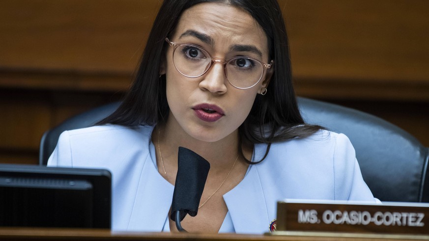 Rep. Alexandria Ocasio-Cortez, D-N.Y., questions Postmaster General Louis DeJoy during the House Oversight and Reform Committee hearing on slowdowns at the Postal Service ahead of the November electio ...