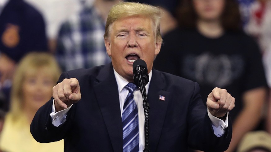 President Donald Trump speaks at a rally at the Rimrock Auto Arena in Billings, Mont., Thursday, Sept. 6, 2018. (AP Photo/Jim Urquhart)