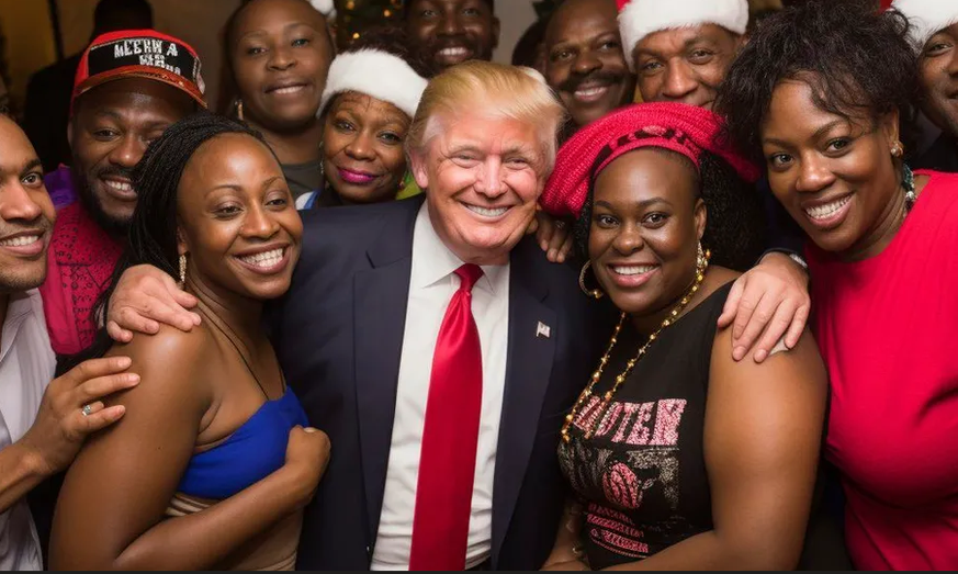 KI-Fotos von Donald Trump zeigen den Ex-Präsidenten, angeblich umgeben von afroamerikanischen Unterstützer:innen.