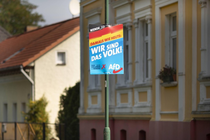 Landtagswahl in Brandenburg 2019, Wahlplakat der Partei AfD mit dem Wahlspruch Wir sind das Volk! 26.08.2019, Brandenburg, GER - Landtagswahl in Brandenburg 2019, Wahlplakat der Partei AfD mit dem Wah ...