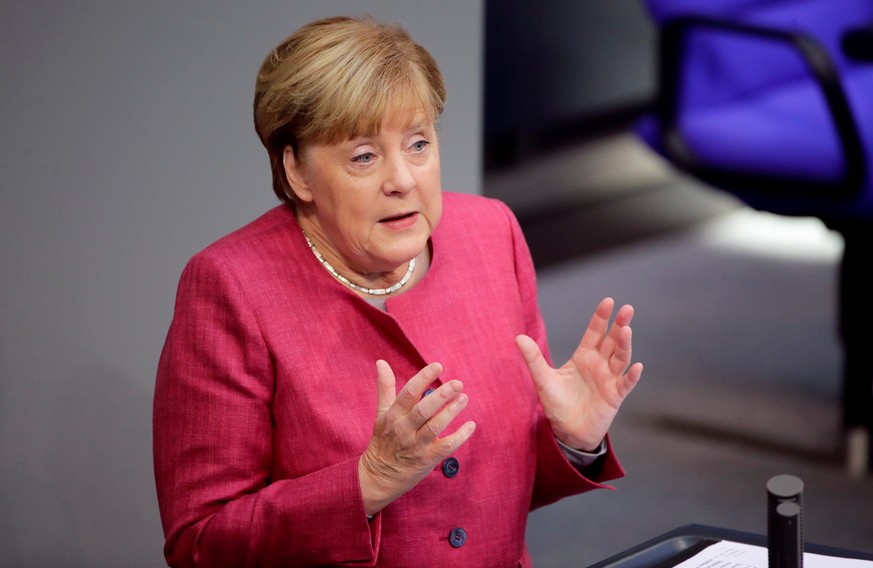 German Chancellor Angela Merkel attends a session of the German lower house of parliament Bundestag, in Berlin, Germany, September 30, 2020. REUTERS/Hannibal Hanschke