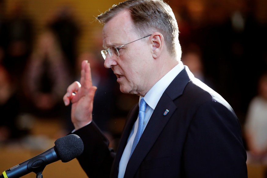 Bodo Ramelow of the Left Party (Die Linke) is sworn in as state prime minister at the Thuringia state parliament in Erfurt, Germany, March 4, 2020. REUTERS/Hannibal Hanschke