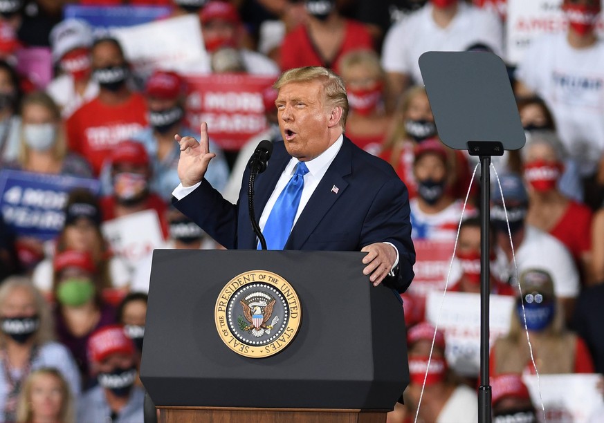 September 24, 2020, Jacksonville, Florida, United States: U.S. President Donald Trump addresses supporters at a Great American Comeback campaign rally at Cecil Airport..With 40 days until the 2020 pre ...