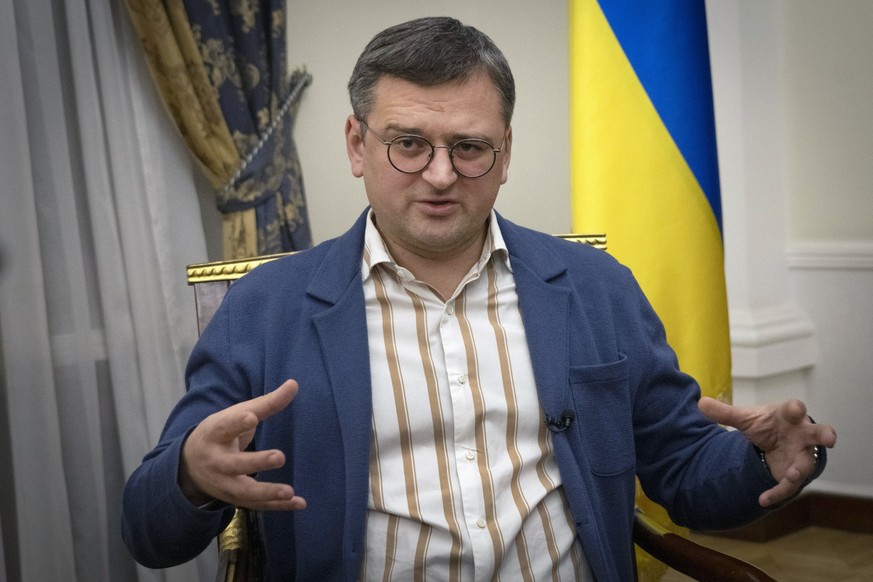 Ukraine&#039;s Foreign Minister Dmytro Kuleba talks during an interview with The Associated Press in Kyiv, Ukraine, Monday, Dec. 26, 2022. (AP Photo/Efrem Lukatsky)