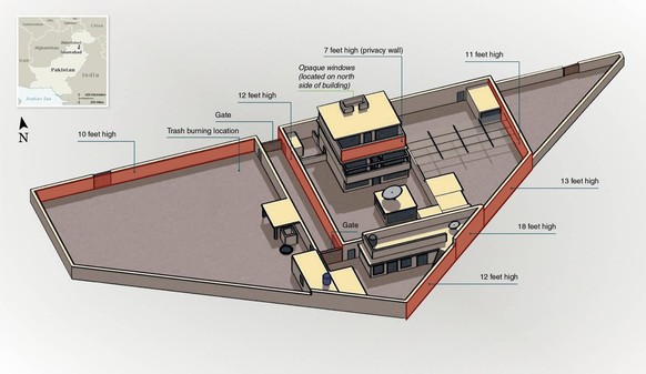 US military diagram of the fortified villa of Osama Bin Laden in the northern Pakistani city of Abbottabad. May 3 2011. BSLOC201112392 Courtesy Everett Collection PUBLICATIONxINxGERxSUIxAUTxONLY Copyr ...