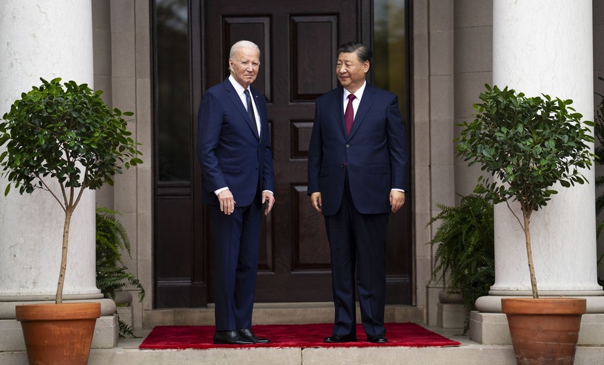 President Joe Biden greets China&#039;s President President Xi Jinping at the Filoli Estate in Woodside, Calif., Wednesday, Nov, 15, 2023, on the sidelines of the Asia-Pacific Economic Cooperative con ...