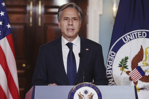 30.08.2021, USA, Washington: Antony Blinken, Au�enminister der USA, spricht �ber Afghanistan im Au�enministerium in Washington. Mit dem Abzug der Truppen aus Kabul haben die USA ihre diplomatische Pr� ...