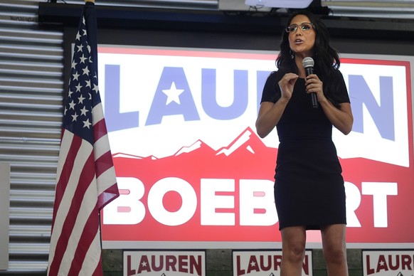 Republican congresswoman Lauren Boebert speaks to supporters during a primary election watch party Tuesday, June 25, 2024, in Windsor, Colo. (AP Photo/David Zalubowski)