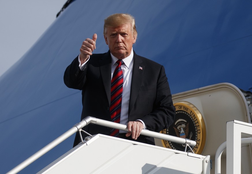 President Donald Trump arrives at John F. Kennedy Airport Thursday, May 16, 2019, in New York. Trump is in New York for a fundraiser. (AP Photo/Evan Vucci)
